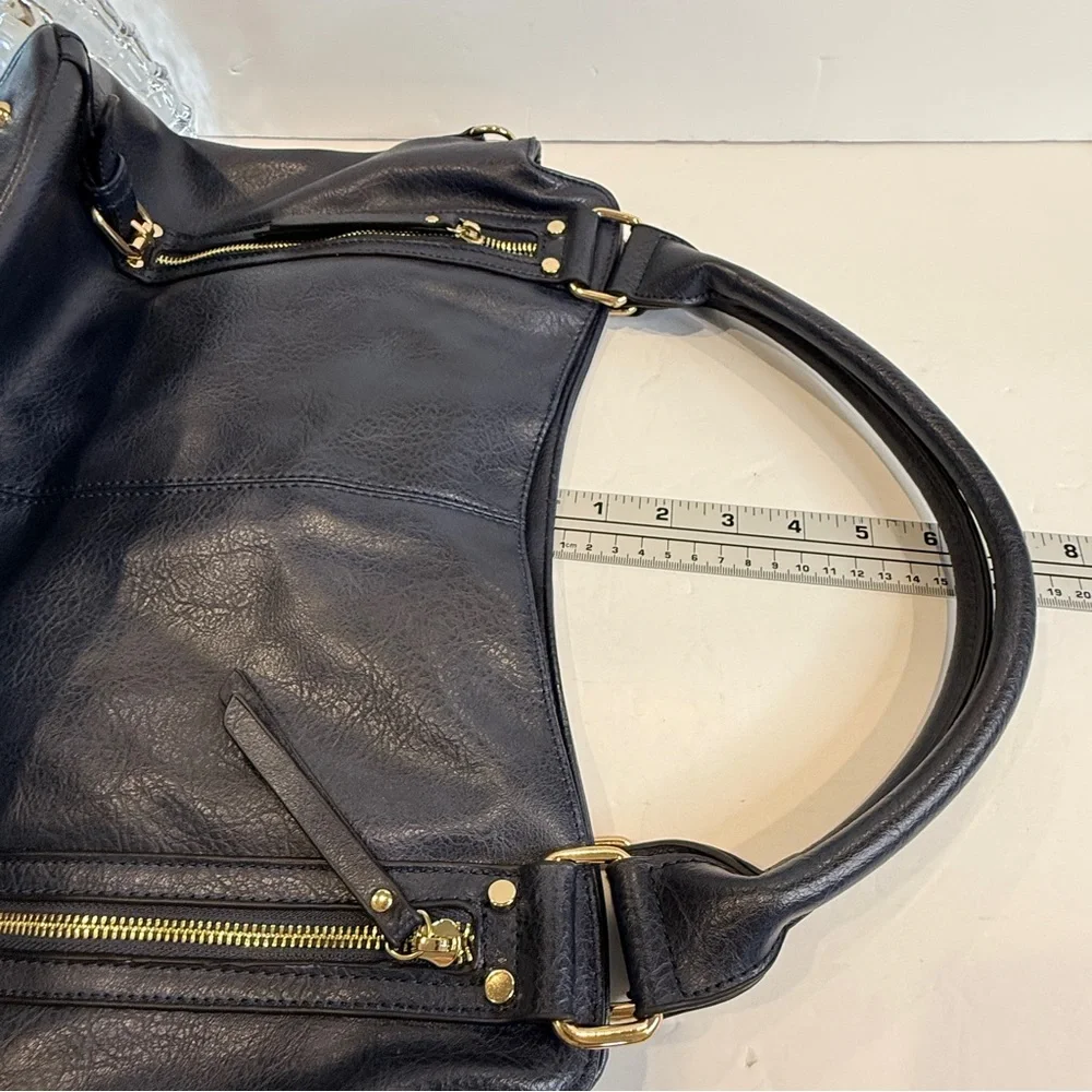 Navy Blue Faux Leather Rummy Tote Bag – Multi-Pocket 💙 Soft Inside & Outside - Picture 10 of 16